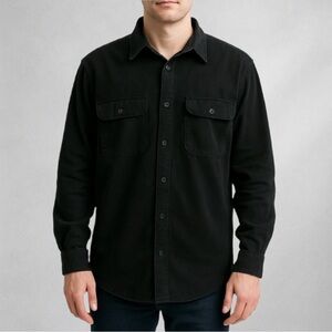 Massini Faux Suede Button-Up Long Sleeve Men’s Shirt  XL Black Lightweight